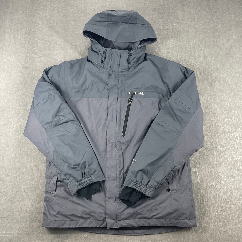 Columbia Mens Large Gray Omni-Tech Ski Jacket Waterproof Hooded Colorblock